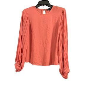 Catherine Malandrino Blouse Sheer Pleated Sleeve Blouse In Peach